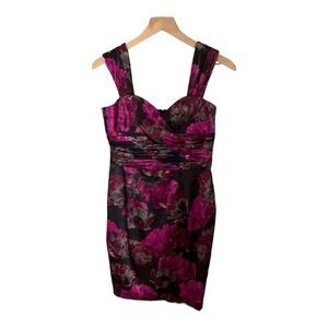 Jones New York Floral‎ Print Party Dress Ruched Sweetheart Petite 8P